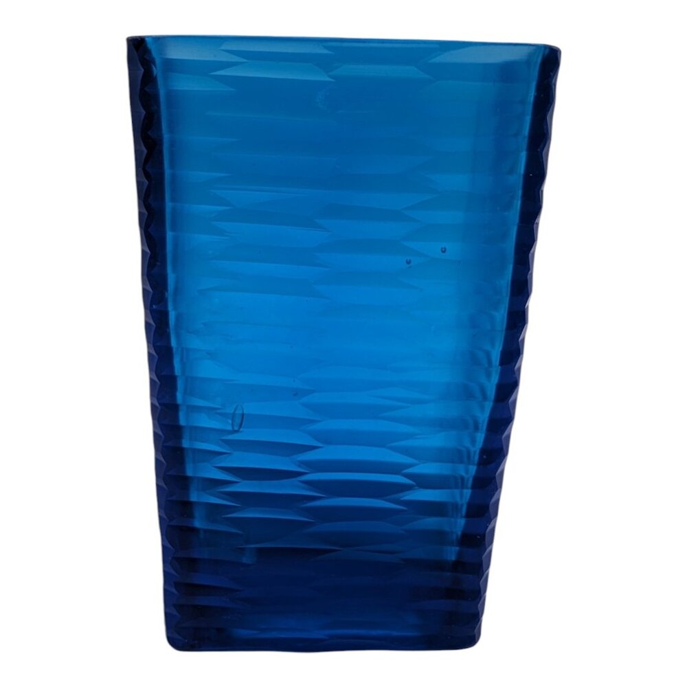 Vintage 1950s Scandinavian Design Hand Blown Carved Blue Fish Scale Rectangular